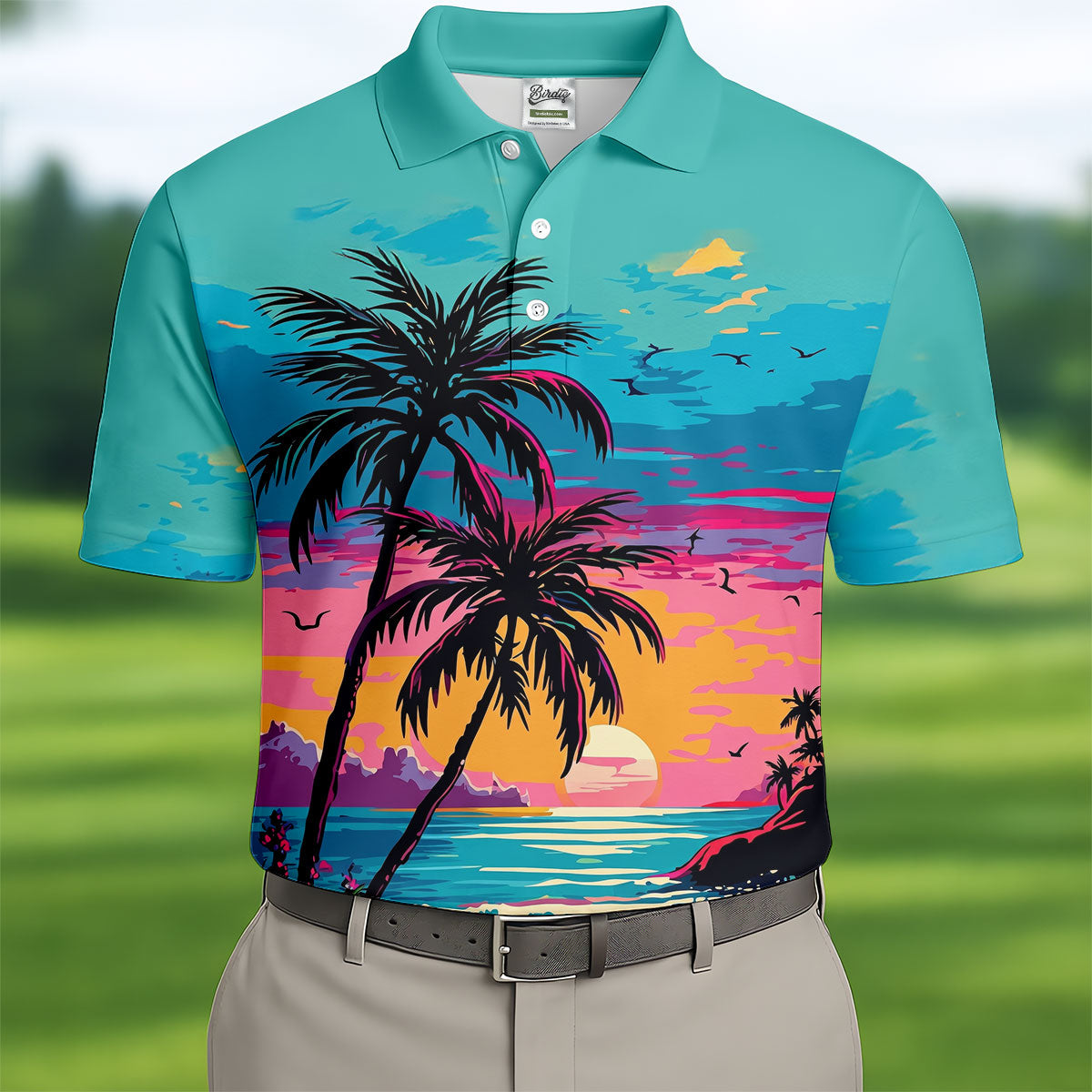 Tropical Sunset Palm Tree Hawaiian Golf Shirt, Men’s Golf Shirt, Golf Shirts For Men