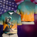 Astronaut Rock Guitar Teal Sunset Hawaiian Golf Polo, Golf Tops For Men, Golfing Apparel