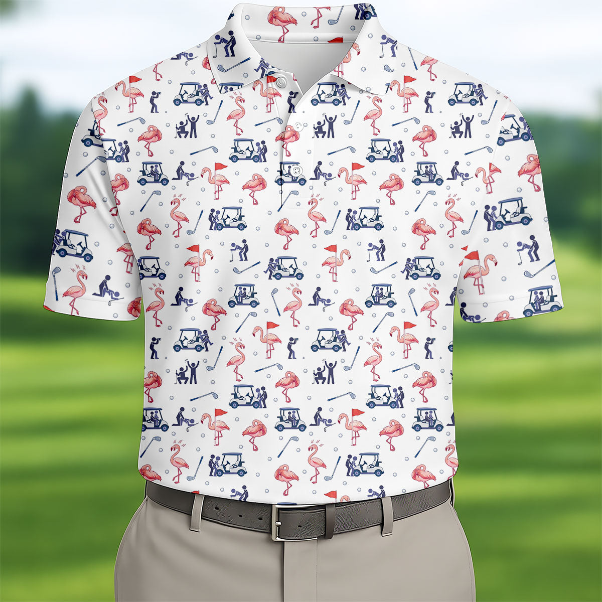 Flamingo Funny Golf Pattern Polo Shirt, Men's Golf Shirt, Golf Apparel For Men