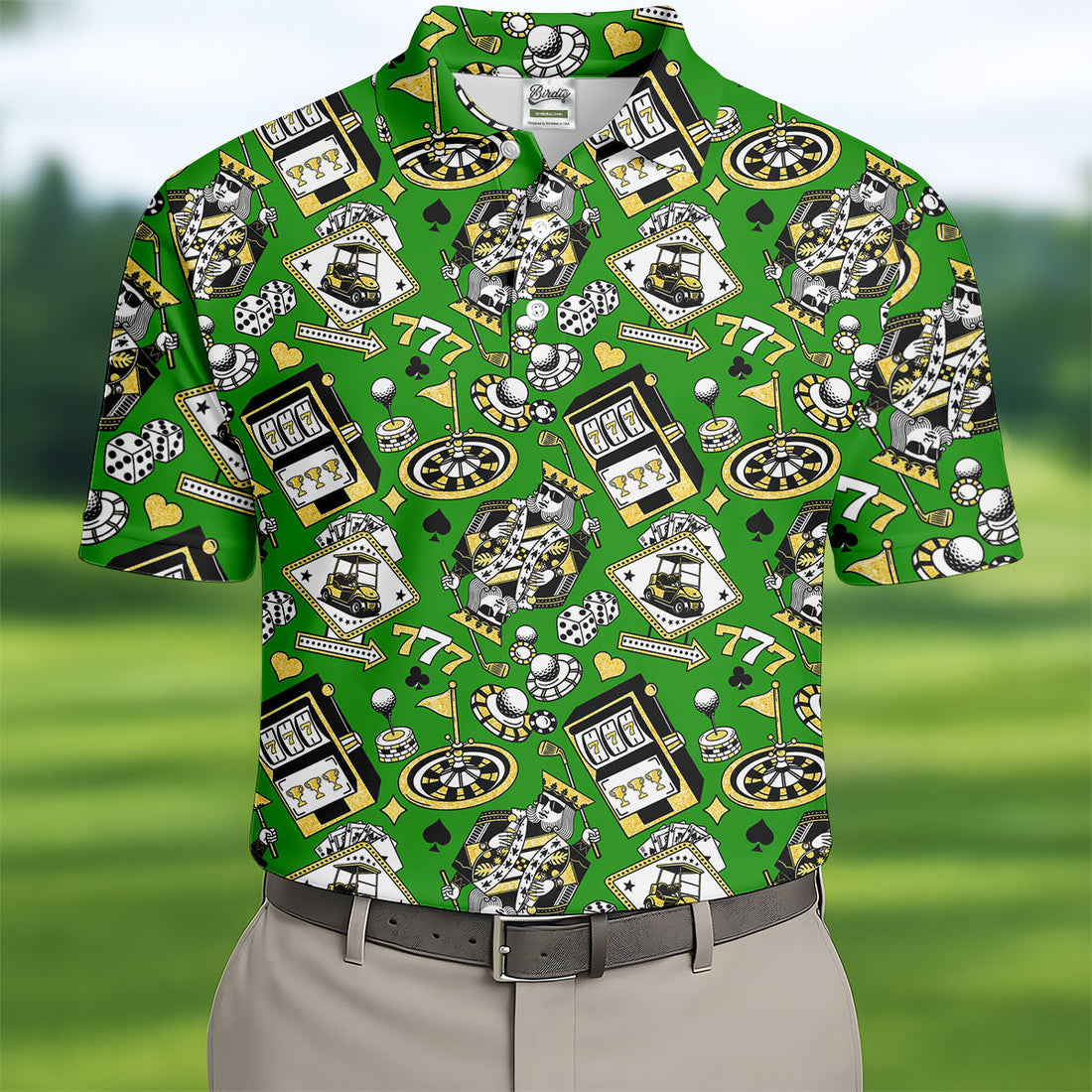 Casino Golf Pattern Green Hawaiian Golf Polo Shirt, Mens Golf Polo, Polo Shirts For Men