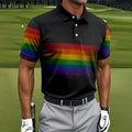 Pride Rainbow Flag Retro Golf Shirt, LGBTQ Month Polo Shirts For Men, Golf Shirts For Men