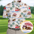 Beach Vacation Shih Tzu Print Hawaiian Golf Polo, Golf Tops For Men, Golfing Apparel