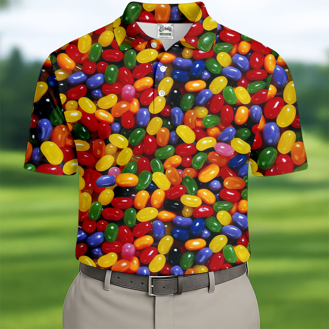 Hundreds of Colorful Jelly Beans Hawaiian Golf Polo, Golf Tops For Men, Golfing Apparel