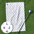 Blue And Pink Naughty Stick People White Golf Towel, Unique Gift For Golfer, Golf Accessories