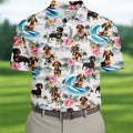 Cartoon Dachshund Tropical Theme Hawaiian Golf Shirt, Men's Golf Shirt, Polo Shirts For Men