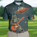 Robot UFO Sleeveless Golf Shirt, Cute Golf Outfit, Mens Polo Shirts, Golf Shirts For Men