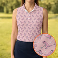 Pink T-Rex Dinosaur Golfer Pattern Golf Polo Shirt, Golf Tops For Women, Ladies Golf Top