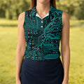 Circuit Board Pattern Hawaiian Golf Shirt, Women's Golf Tops, Ladies Golf Shirts