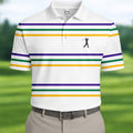 Mardi Gras Purple Green Gold Stripe Pattern Golf Tops For Men, Men's White Polo, Golf Shirts For Men