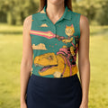 Laser Cat Dinosaur Golf Shirt, Retro Sci Fi T Rex Adventure Pattern, Golf Shirt For Women