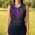 Purple Claw Marks Hawaiian Golf Shirt, Scratch Print Women's Golf Tops, Ladies Golf Shirts
