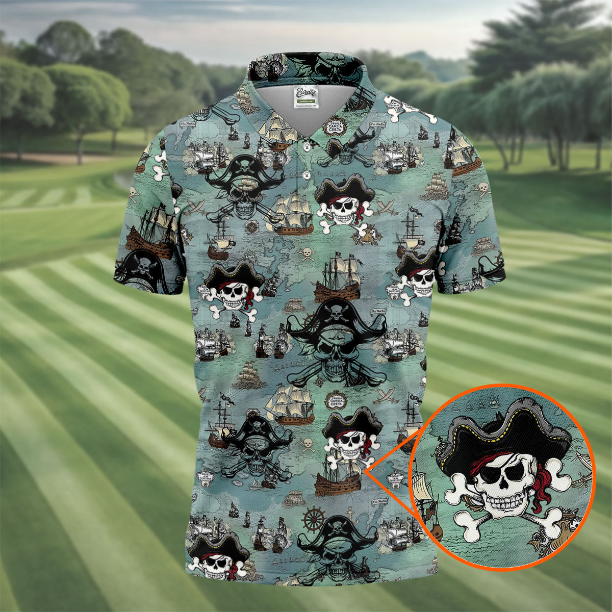 Pirate Captain Skulls, Kraken Tentacle Design Design Hawaiian Golf Polo, Golf Tops For Men, Golfing Apparel