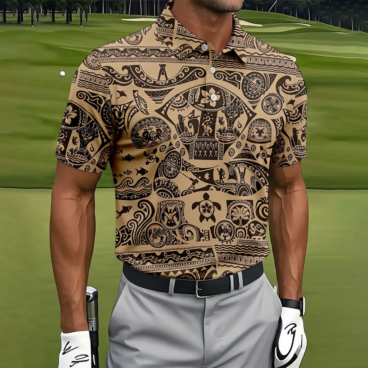 Polynesian Tribal Hawaiian Golf Shirt, Golf Shirts For Men, Mens Golf Apparel