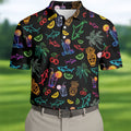 Neon Shark And Cocktail Pattern Hawaiian Golf Shirt, Men's Golf Shirt, Polo Shirts For Men