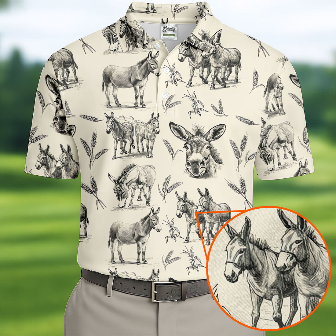 Vintage Donkey Sketch Pattern Hawaiian Golf Polo Shirt, Hawaiian Golf Shirt, Golf Shirts For Men