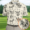 Vintage Donkey Sketch Pattern Hawaiian Golf Polo Shirt, Hawaiian Golf Shirt, Golf Shirts For Men