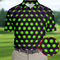 3D Effect Circular Pattern Green Golf Shirt, Cool Golf Outfit, Men's Funny Golf Shirts, Polo Shirts For Men