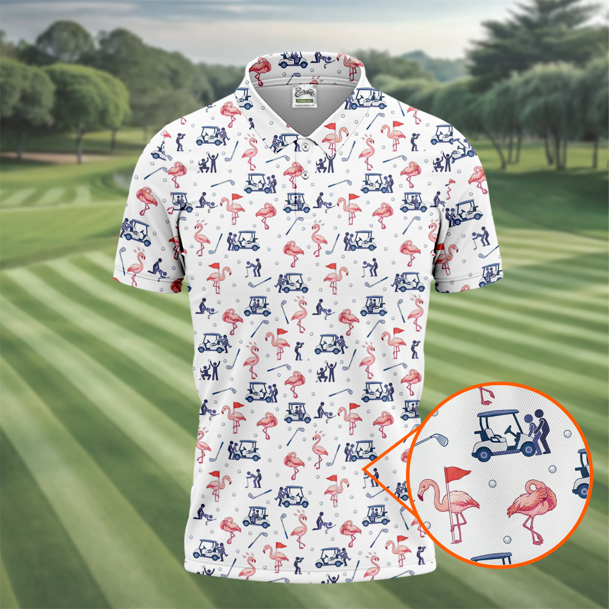 Flamingo Funny Golf Pattern Polo Shirt, Men's Golf Shirt, Golf Apparel For Men