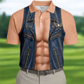 Blue Denim Vest Illusion Golf Polo Shirt, Golf Shirts For Men, Mens Golf Apparel