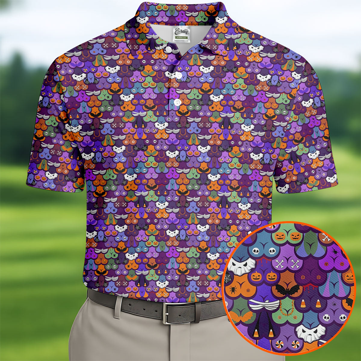 Cute Halloween Icon Pattern Golf Polo Shirt, Mens Golf Shirts, Hawaiian Golf Shirt