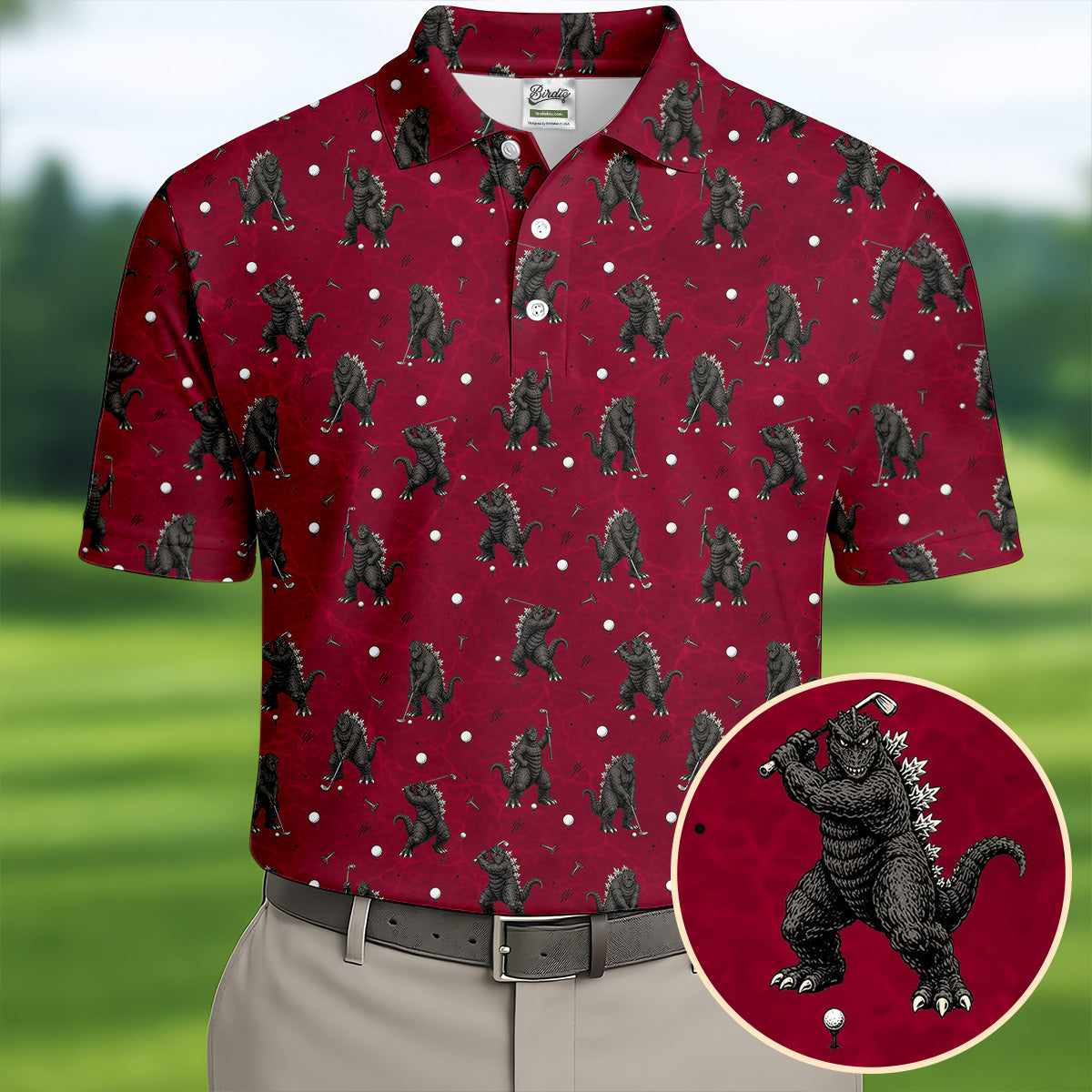 Funny Giant Monster Golf Pattern Polo Shirt, Mens Golf Polo, Golf Shirts For Men