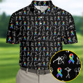 Rainbow Cancer Ribbon Stick Figure Golf Pattern Shirt, Printed Golf Shirts, Polo Shirts For Men
