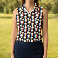 Retro Alien Head Pattern Golf Shirt, Women's Golf Tops, Ladies Golf Tops
