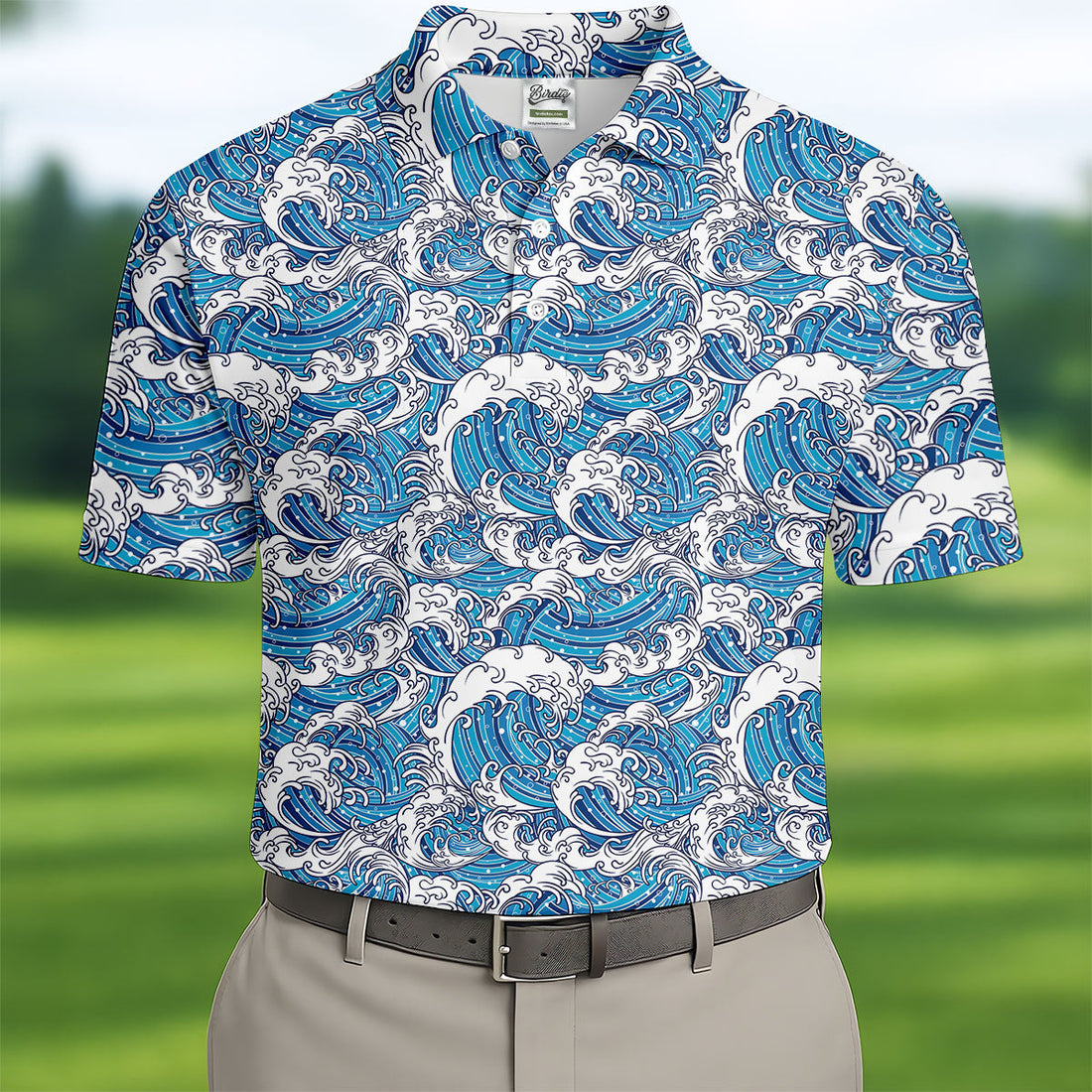 Japanese Wave Art Hawaiian Golf Shirt, Summer Ocean Men's Golf Shirt, Polo Shirts For Men