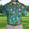 Teal Tropical Cocktail Parrot Pattern Golf Polo Shirt, Men's Golf Shirt, Golf Polo Shirts For Men