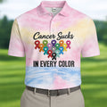 Cancer Sucks In Every Color Ribbon Polo Shirt, Mens Golf Polo, Printed Golf Shirts