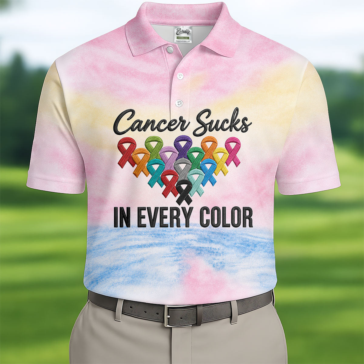 Cancer Sucks In Every Color Ribbon Polo Shirt, Mens Golf Polo, Printed Golf Shirts