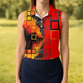 Geometric Abstract Art Hawaiian Golf Shirt, Retro Golf Shirt, Women's Golf Tops, Ladies Golf Shirts