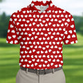 White And Red Heart Pattern Golf Tops For Men, Valentine Golf Gift, Polo Shirts For Men, Golf Gift For Men