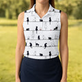 Cute Black and White Cats Pattern Golf Shirt, Women's Golf Tops, Golf Shirts For Women