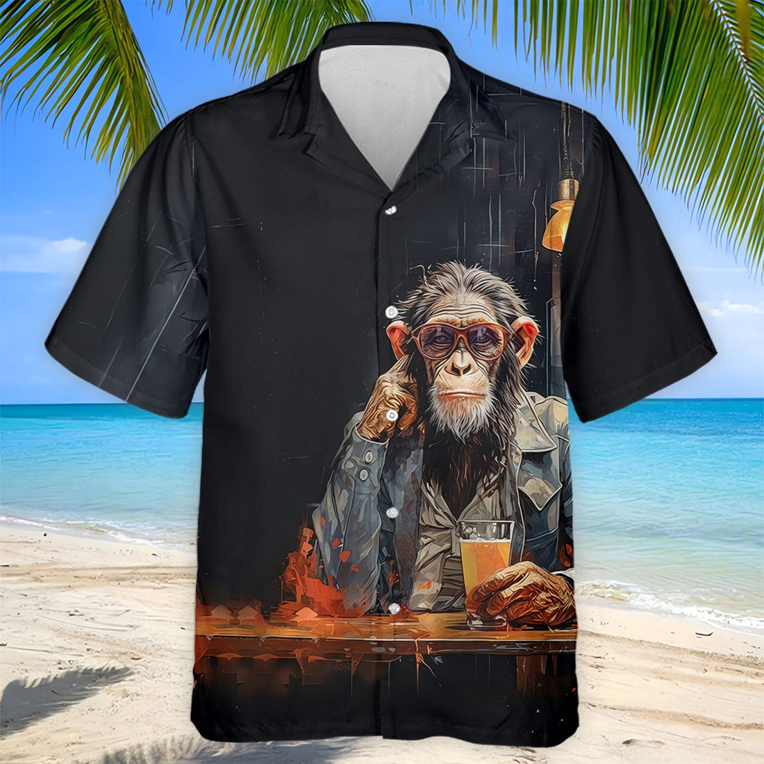 Monkey Gentleman Midnight Amber Hawaiian Golf Shirt, Men's Golf Shirt, Polo Shirts For Men