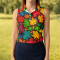 Vibrant Maple Leaf Autumn Forest Hawaiian Golf Polo, Golf Tops For Women, Golfing Apparel