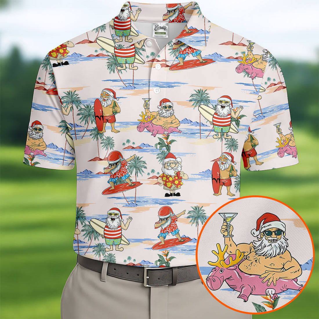 Funny Tropical Santa Christmas Golf Shirt, Men's Golf Shirt, Hawaiian Golf Shirt, Printed Golf Shirts