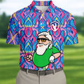 Colorful Psychedelic Santa Golfer Print Men's Golf Shirt, Mens Golf Apparel, Hawaiian Golf Shirt