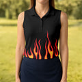Retro Flame Fire Pattern Golf Shirt, Women's Golf Shirt, Hawaiian Golf Shirt
