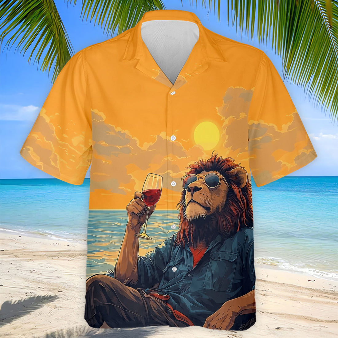 Lion Gentleman Sunset Reserve Hawaiian Golf Shirt, Men's Golf Shirt, Polo Shirts For Men