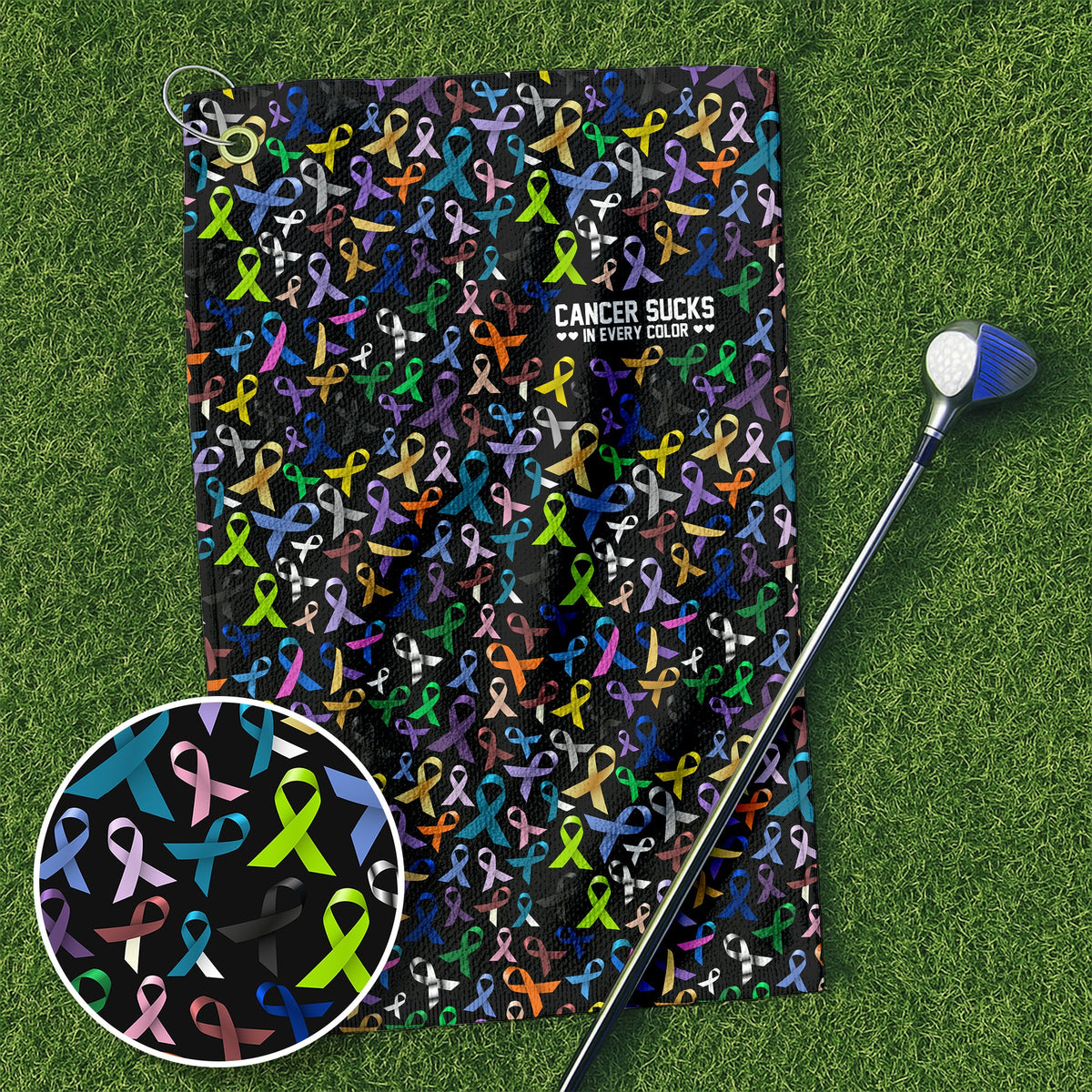 Cancer Awareness Ribbons Golf Towel, Unique Gift For Golfer, Christmas Golf Gift, Golf Accessories