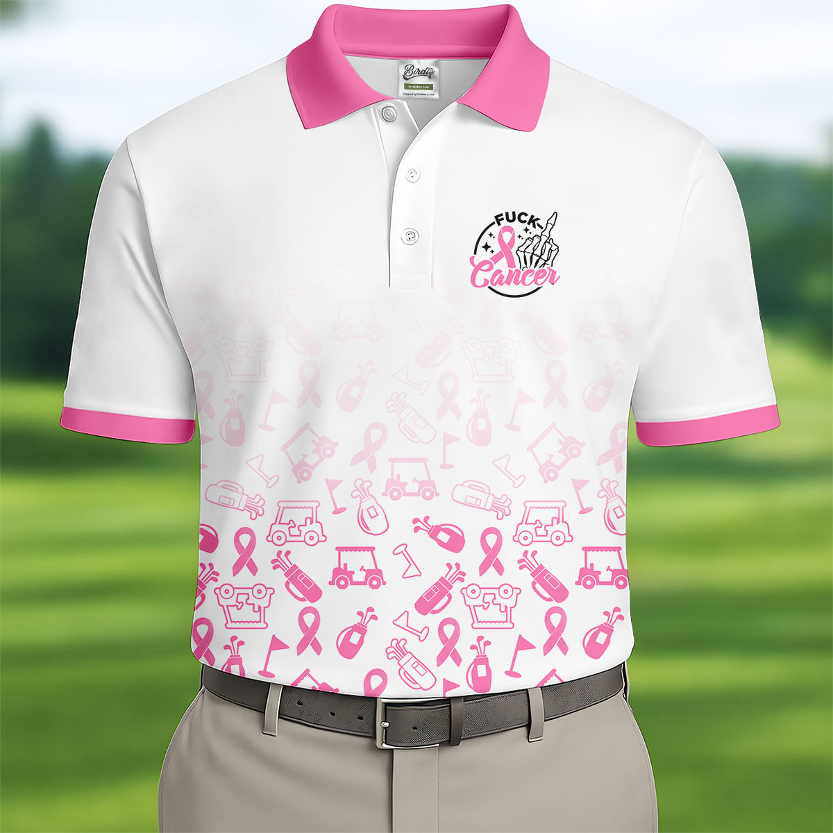 Fuck Cancer Pink Ribbon Breast Cancer Polo Shirt, Mens Polo Shirts, Golf Apparel For Men