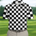 Black White Checkerboard Golf Shirt, Racing Flag Men's Golf Polo, Polo Shirts For Men