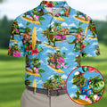 Hawaiian T Rex Surfboard Beach Hawaiian Golf Shirt, Mens Golf Polo, Printed Golf Shirts