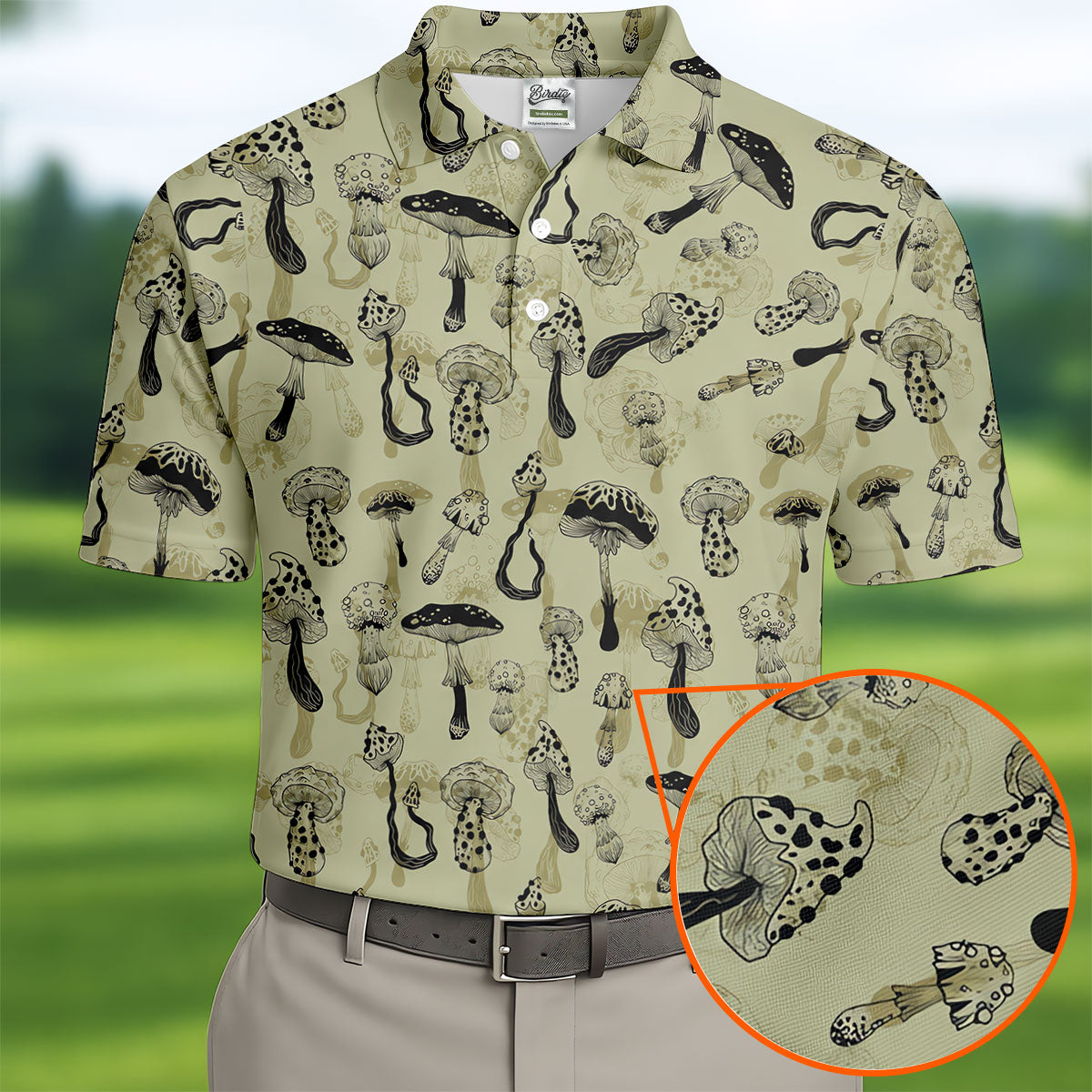 Mushroom Pattern Hand-drawn Art Hawaiian Golf Shirt, Men's Golf Shirt, Polo Shirts For Men