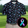 Suicide Prevention Awareness Ribbon Pattern Golf Polo Shirt, Mens Golf Polo, Golf Apparel For Men