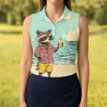 Raccoon Tropical Beach Escape Hawaiian Golf Shirt, Women's Golf Tops, Ladies Golf Shirts