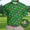 Christmas Characters Golf And Beer Green Men's Funny Golf Shirts, Christmas Golf Shirt, Polo Shirts For Men