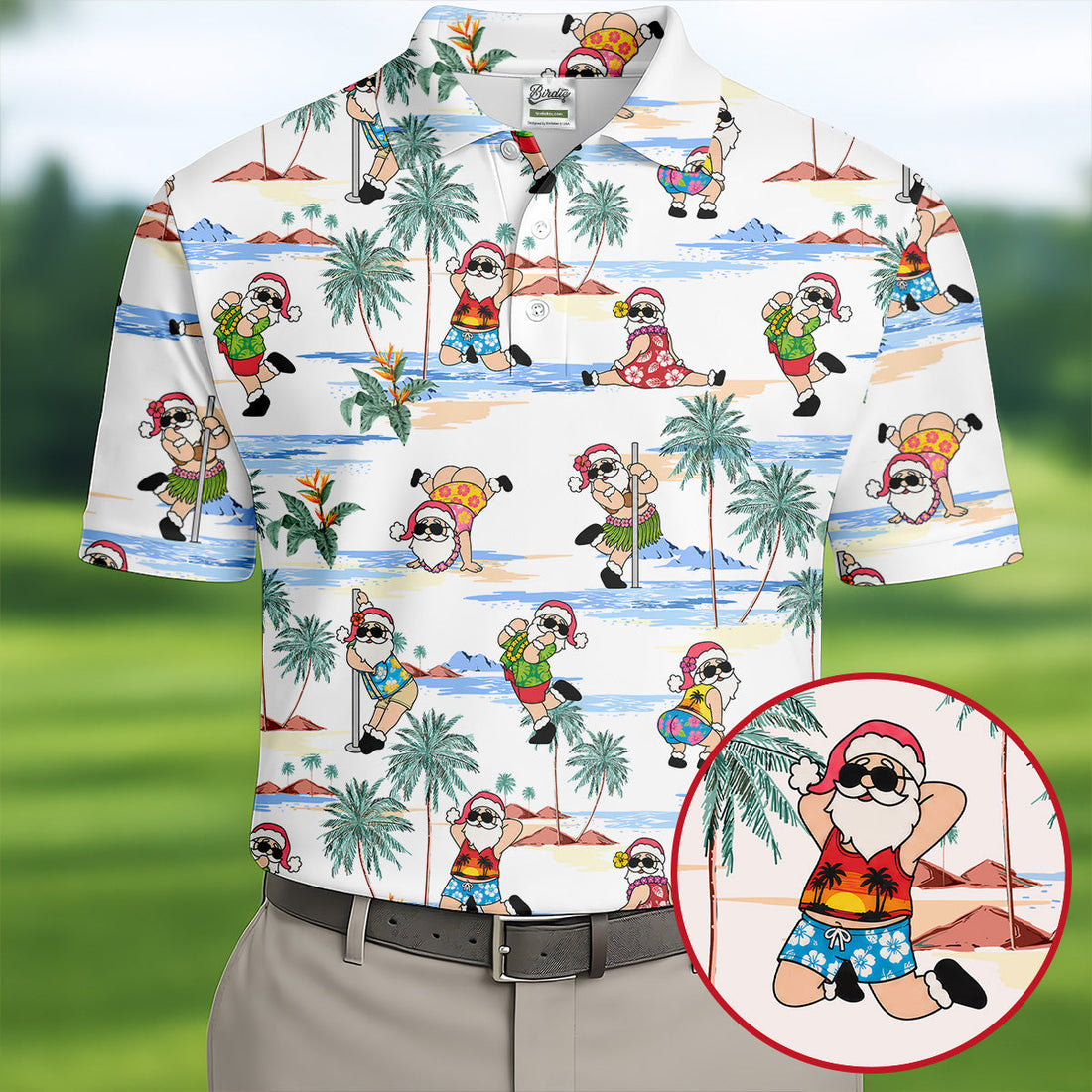 Beach Party Santa Christmas Golf Shirt, Men's Golf Shirt, Printed Golf Shirts, Hawaiian Golf Shirt
