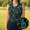 Skull Potion Halloween Pattern Polo Shirt, Golf Tops For Women, Womens Golf Apparel